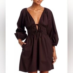 NWT WAYF LEIGHTON POPLIN DRESS , LARGE, ESPRESSO
